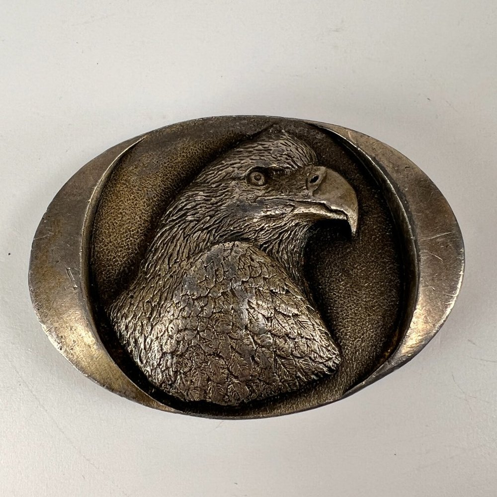 Vintage Eagle Belt Buckle Silver Oval Indiana Metal Craft J297 80s